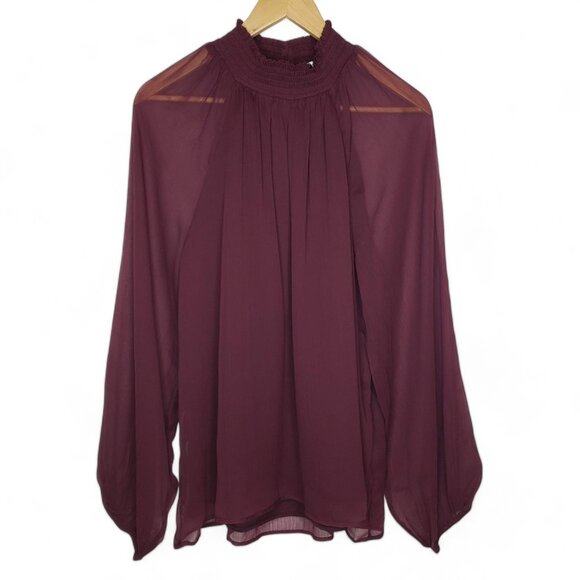 Joie Smocked Top Women's Puff Long Sleeve Layered Buttoned Back Neck XL - Picture 2 of 7